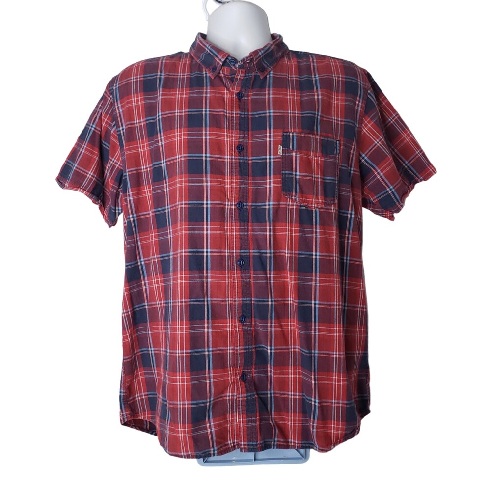 LEVIS Red Plaid Short Sleeve Button Down Shirt Size XL